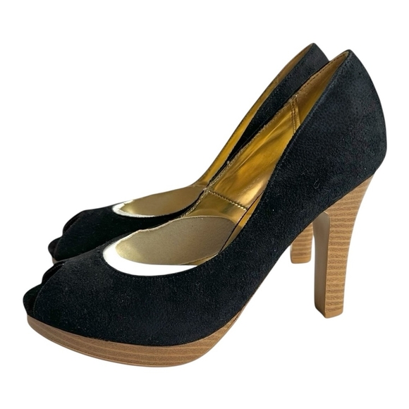 Spot On Black Peep-toe Heels High Heel Shoes Women’s Open Toe Sandals NIB Size 6 - Picture 1 of 7